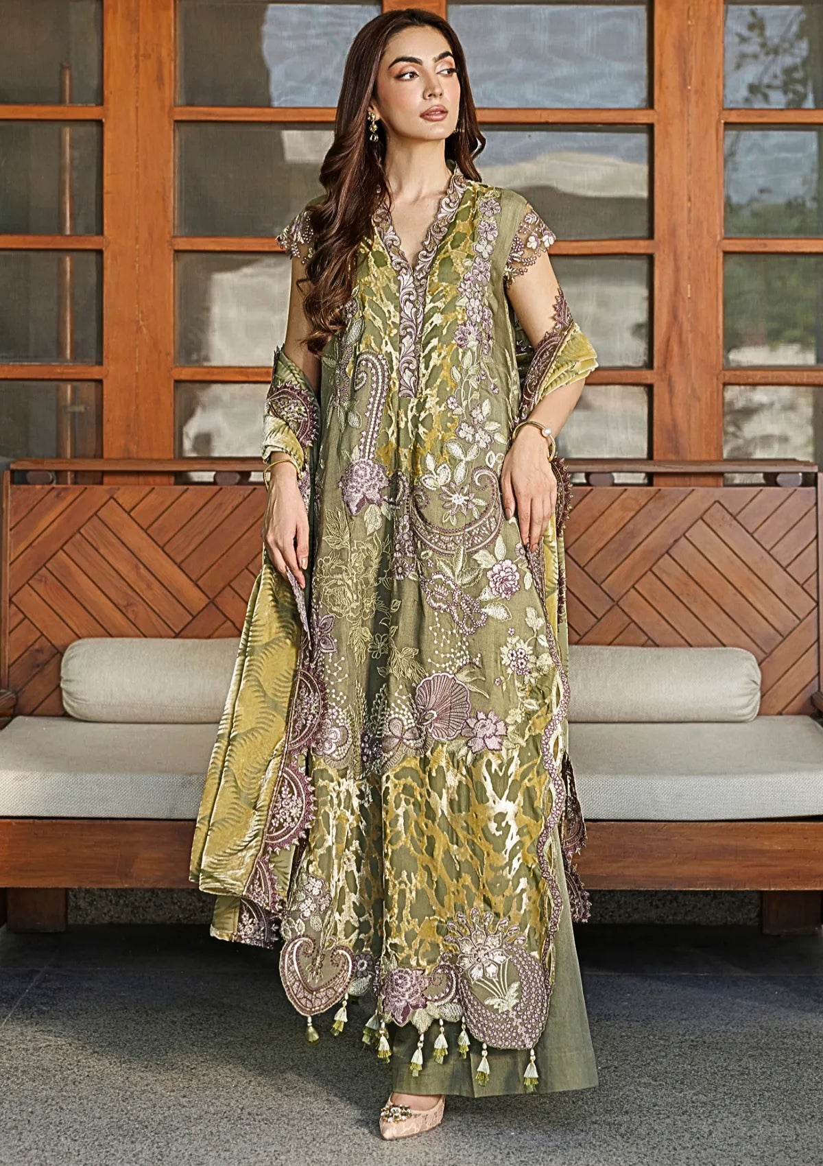 Asifa & Nabeel Plush Luxury Winter'26 WLXU-01 Olive Bloom