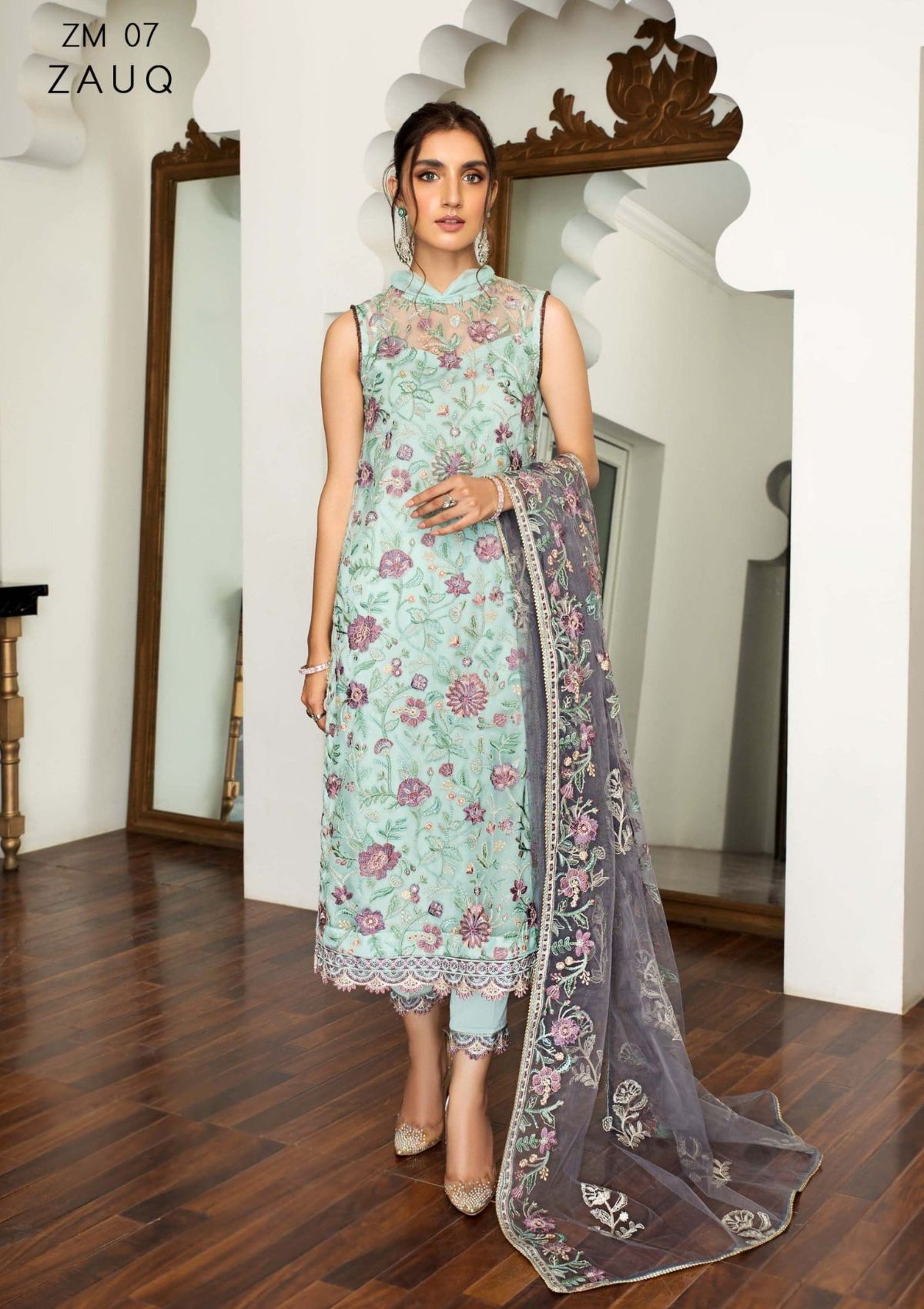 Zarif Mehakmah Emb Chiffon Collection ZM-07 ZAUQ - Mohsin Saeed Fabrics