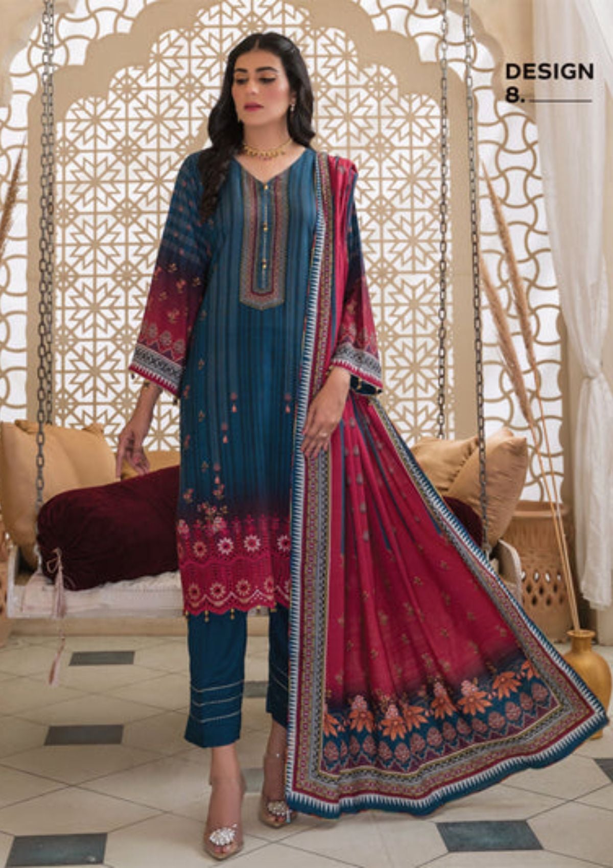 Rosaliana Slub Chikankari By MTF'23 D-08 - Mohsin Saeed Fabrics