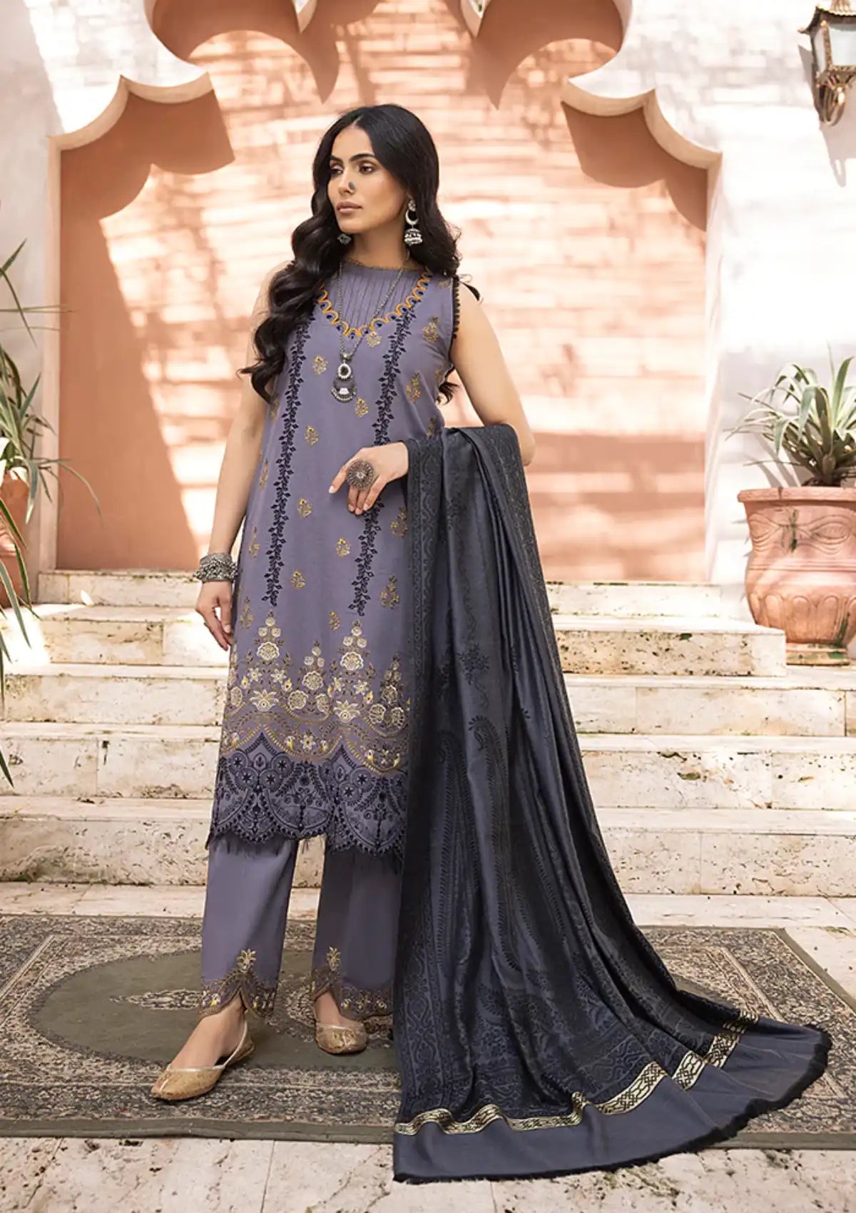 Humdum Elak Emb Khaddar'23 EL-07 - Mohsin Saeed Fabrics