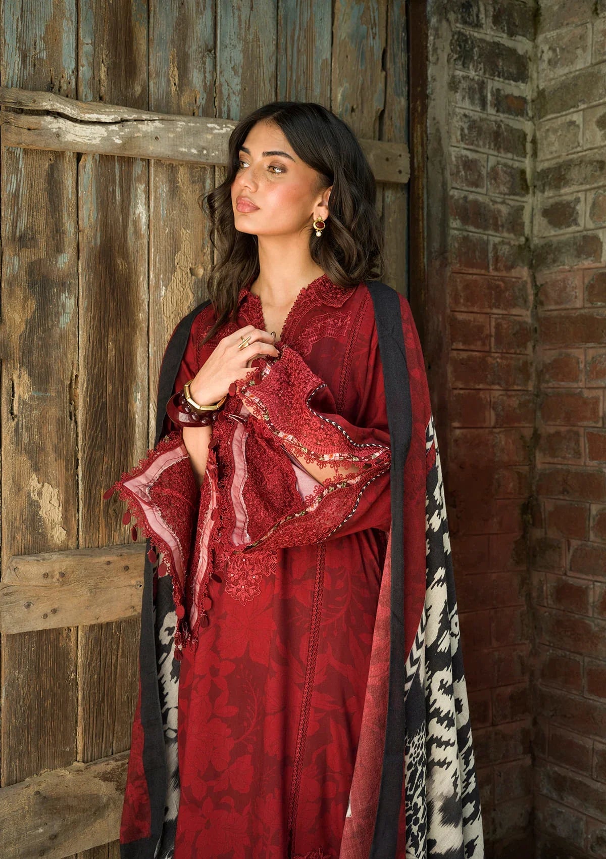 Elaf Wilderness Pashmina Shawl Edit'26 EWR-5A CRIMSONWOOD