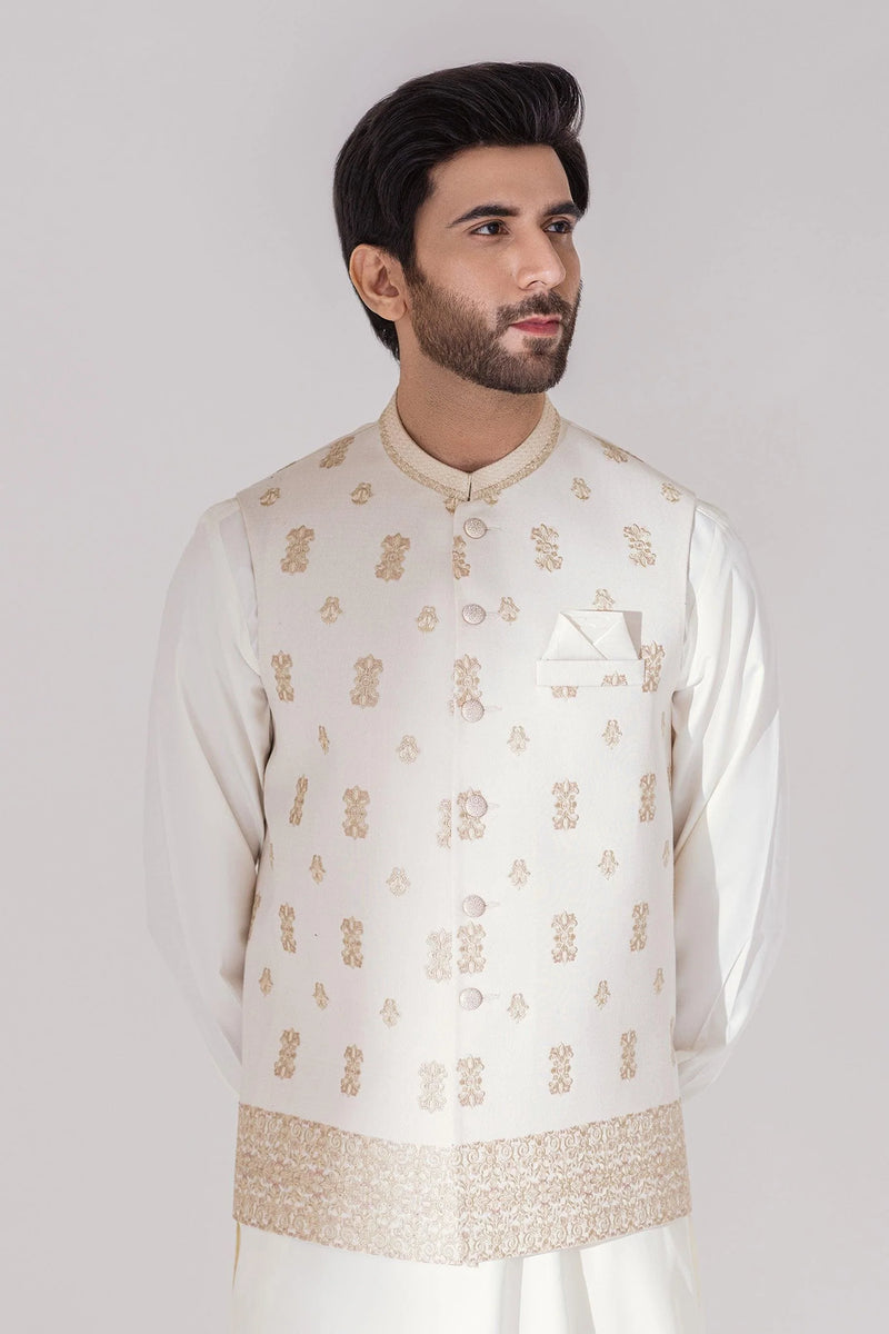 Men Embroidered Waistcoat Off-White