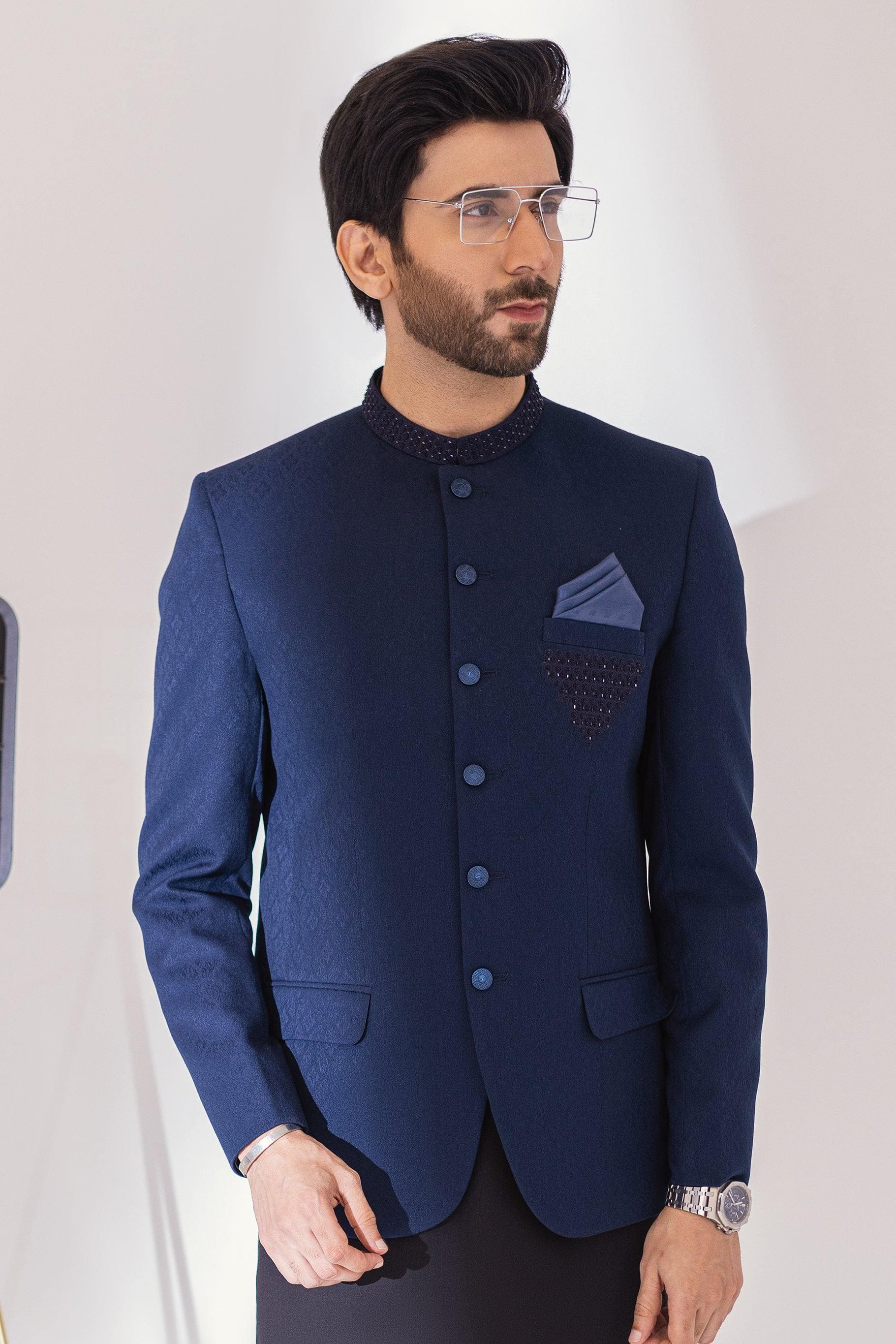 Hand Embroidered Prince Coat Navy Blue
