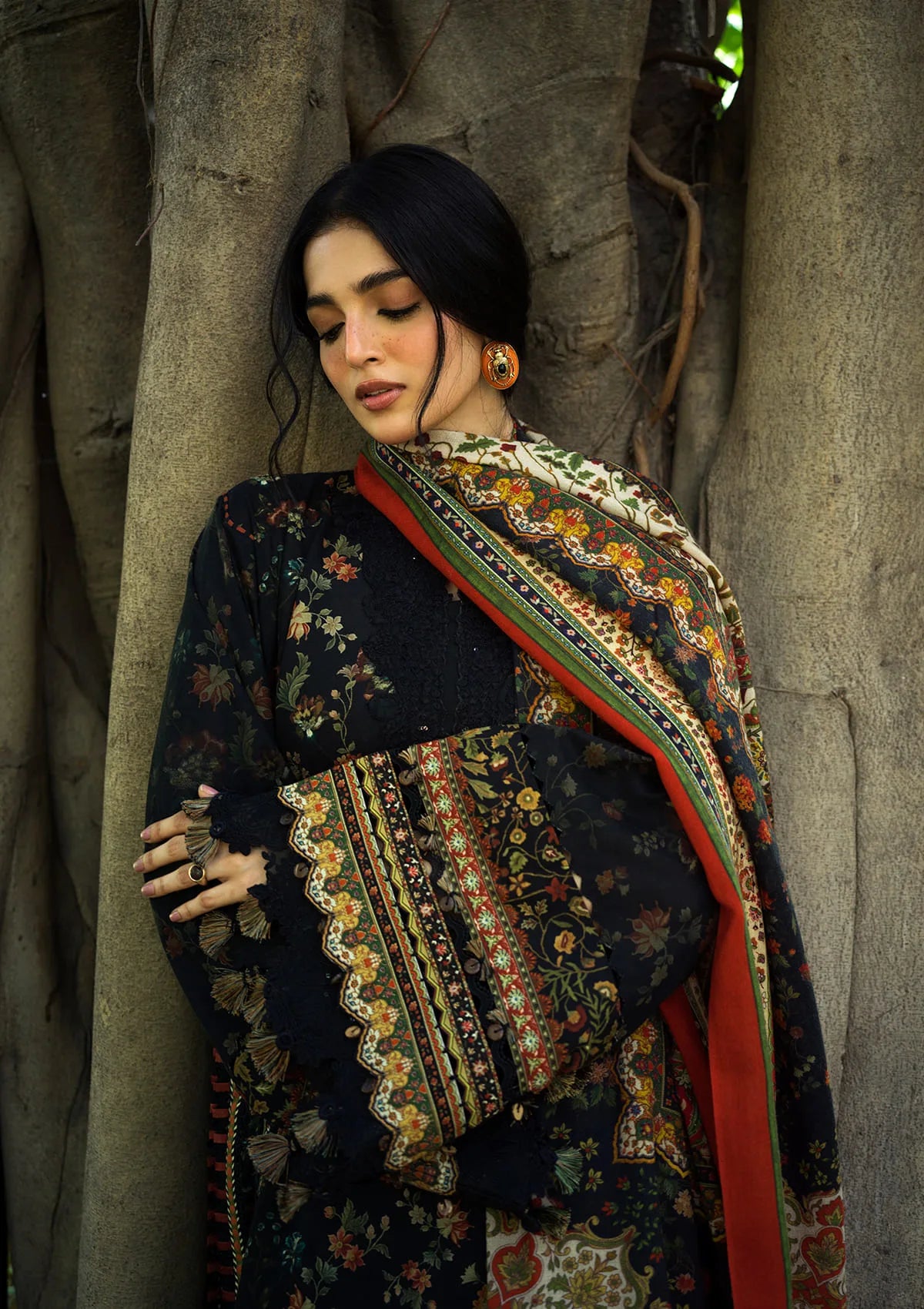 Elaf Wilderness Pashmina Shawl Edit'26 EWR-8A NOIRE