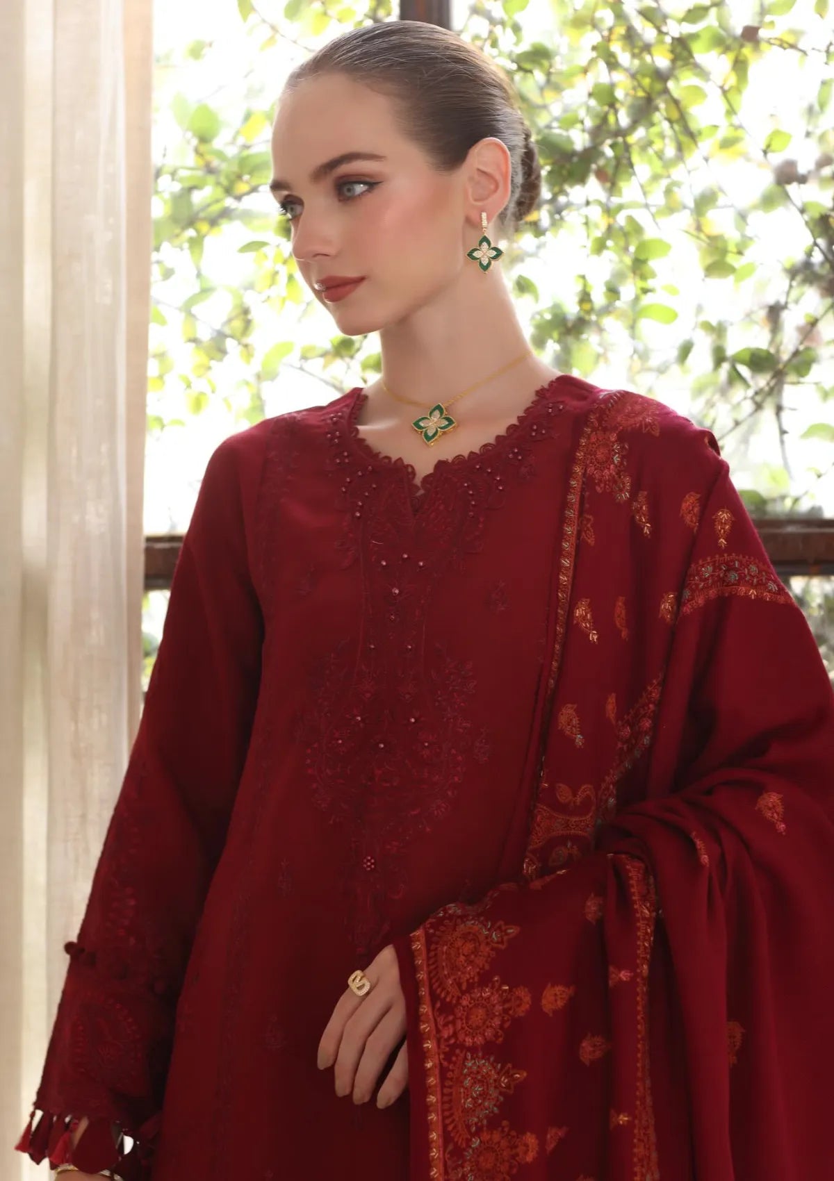 Noor By Saadia Asad Pashmina Shawl'25 D-05 Ember