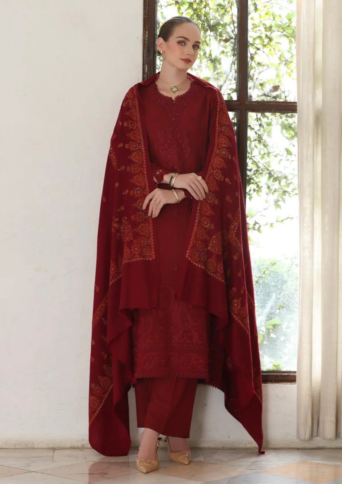 Noor By Saadia Asad Pashmina Shawl'25 D-05 Ember