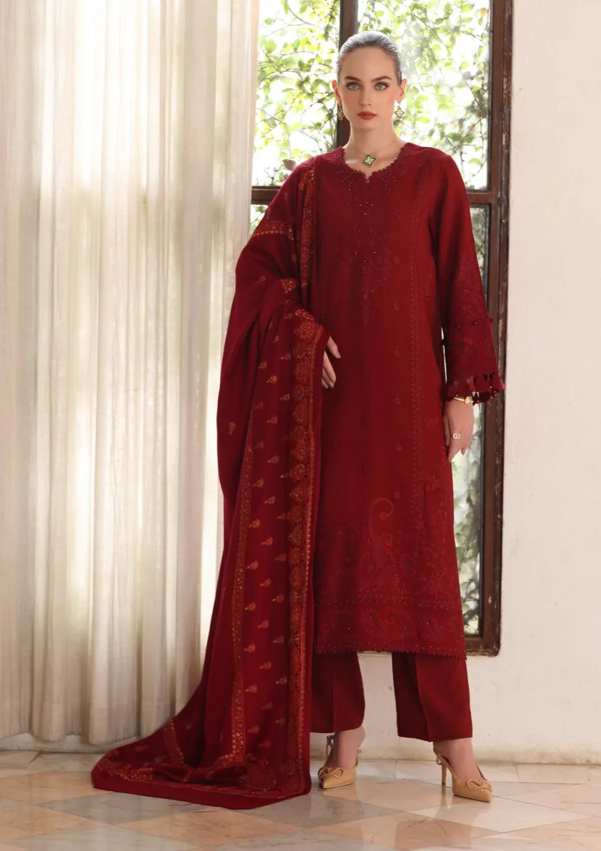 Noor By Saadia Asad Pashmina Shawl'25 D-05 Ember