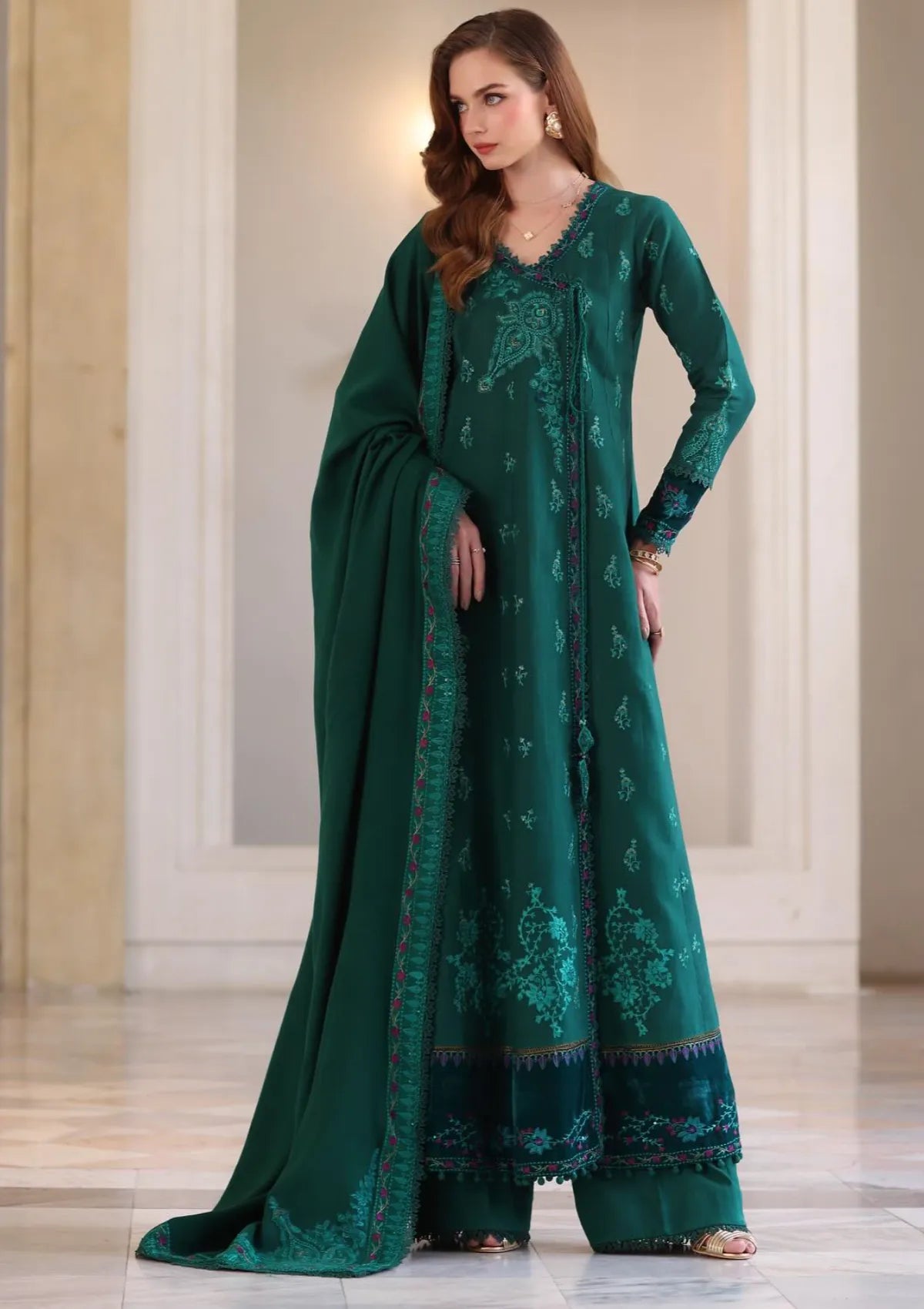 Noor By Saadia Asad Pashmina Shawl'25 D-02 Emerald Reverie