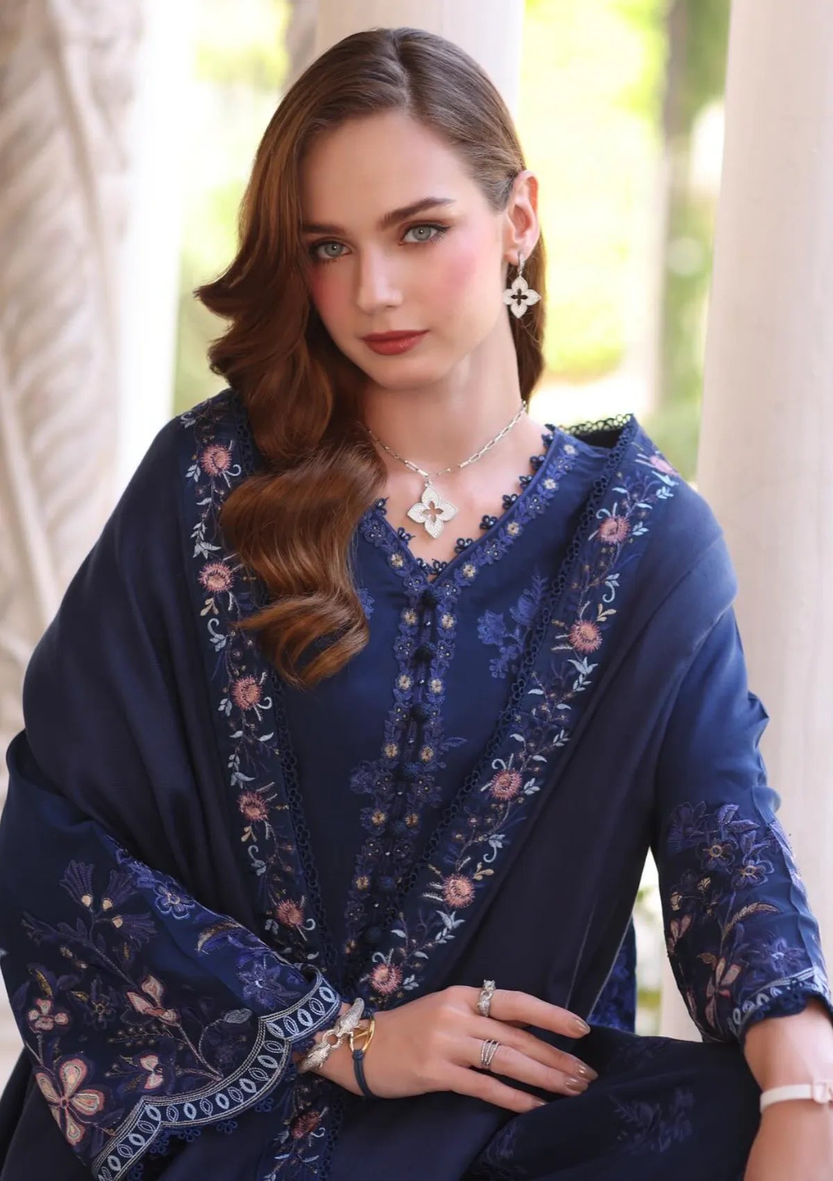 Noor By Saadia Asad Pashmina Shawl'25 D-04 Sapphire