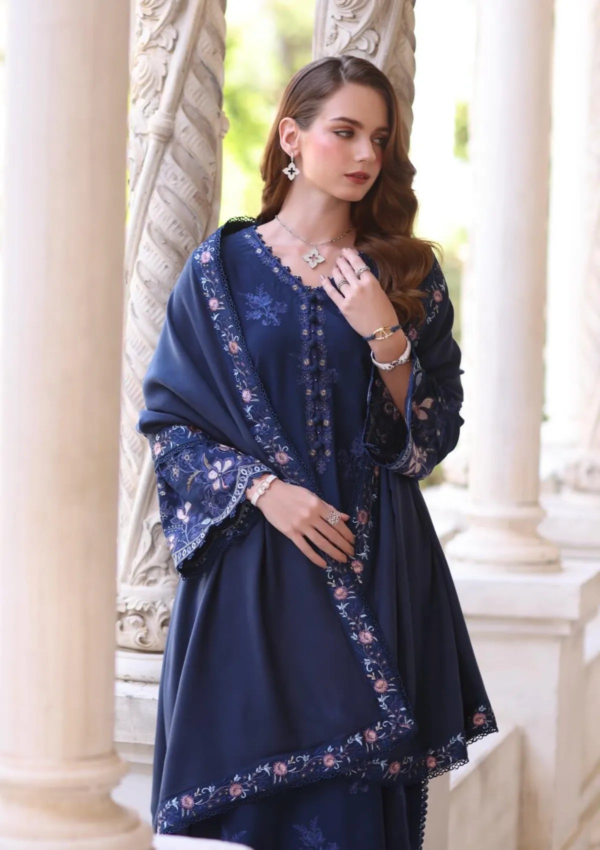 Noor By Saadia Asad Pashmina Shawl'25 D-04 Sapphire