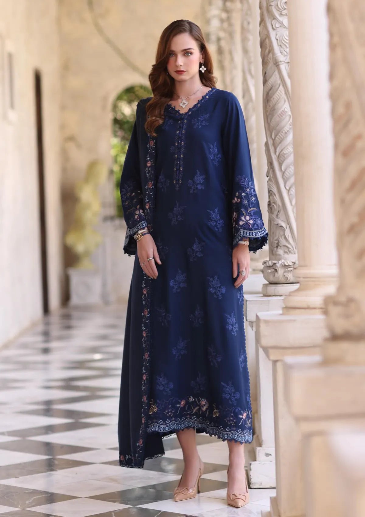 Noor By Saadia Asad Pashmina Shawl'25 D-04 Sapphire