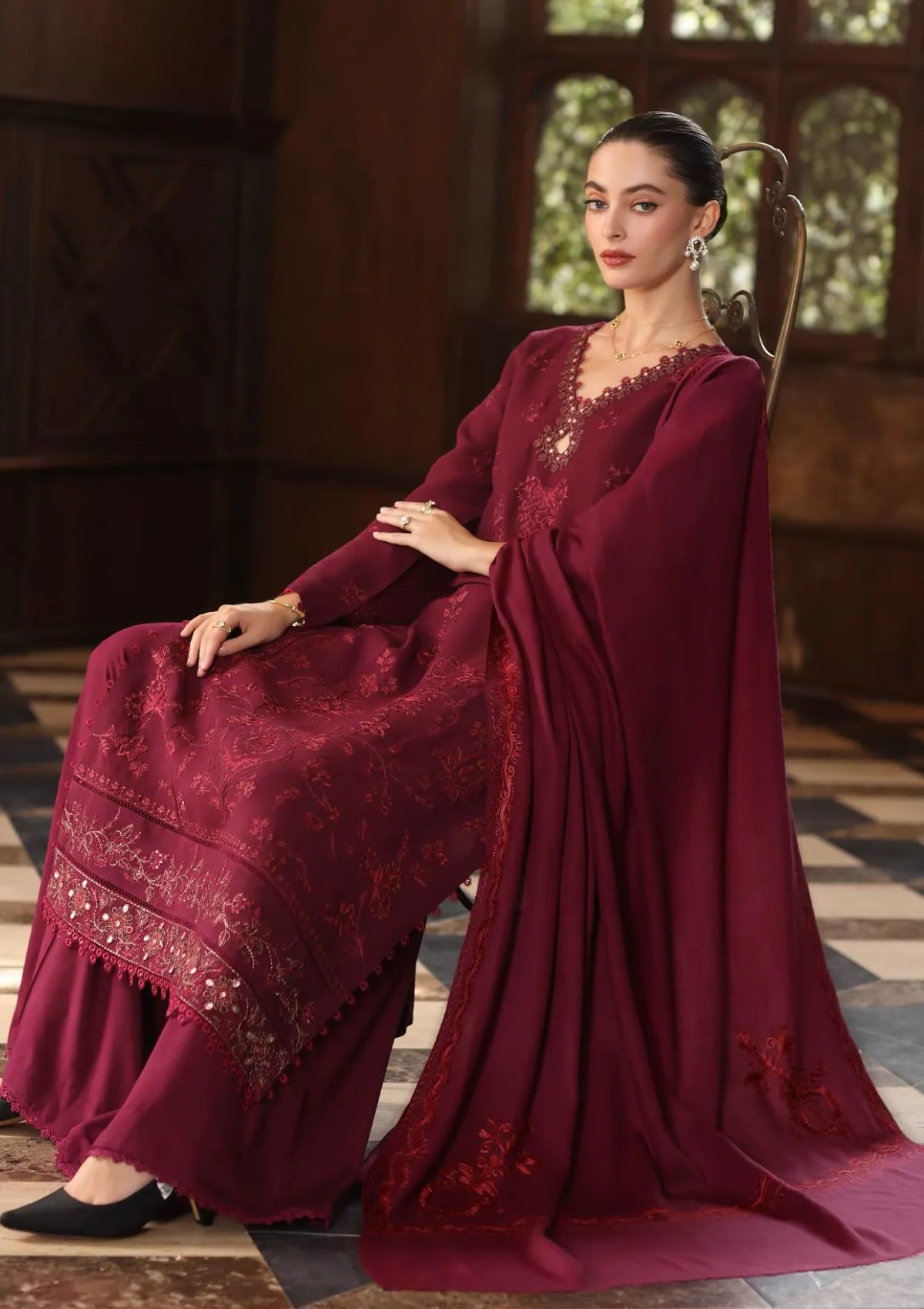 Noor By Saadia Asad Pashmina Shawl'25 D-13 Royal Claret