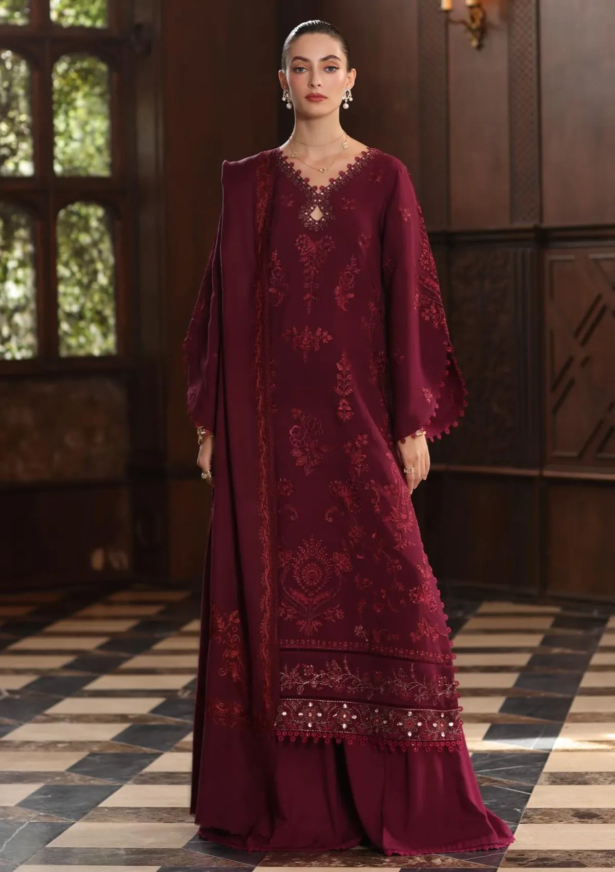 Noor By Saadia Asad Pashmina Shawl'25 D-13 Royal Claret