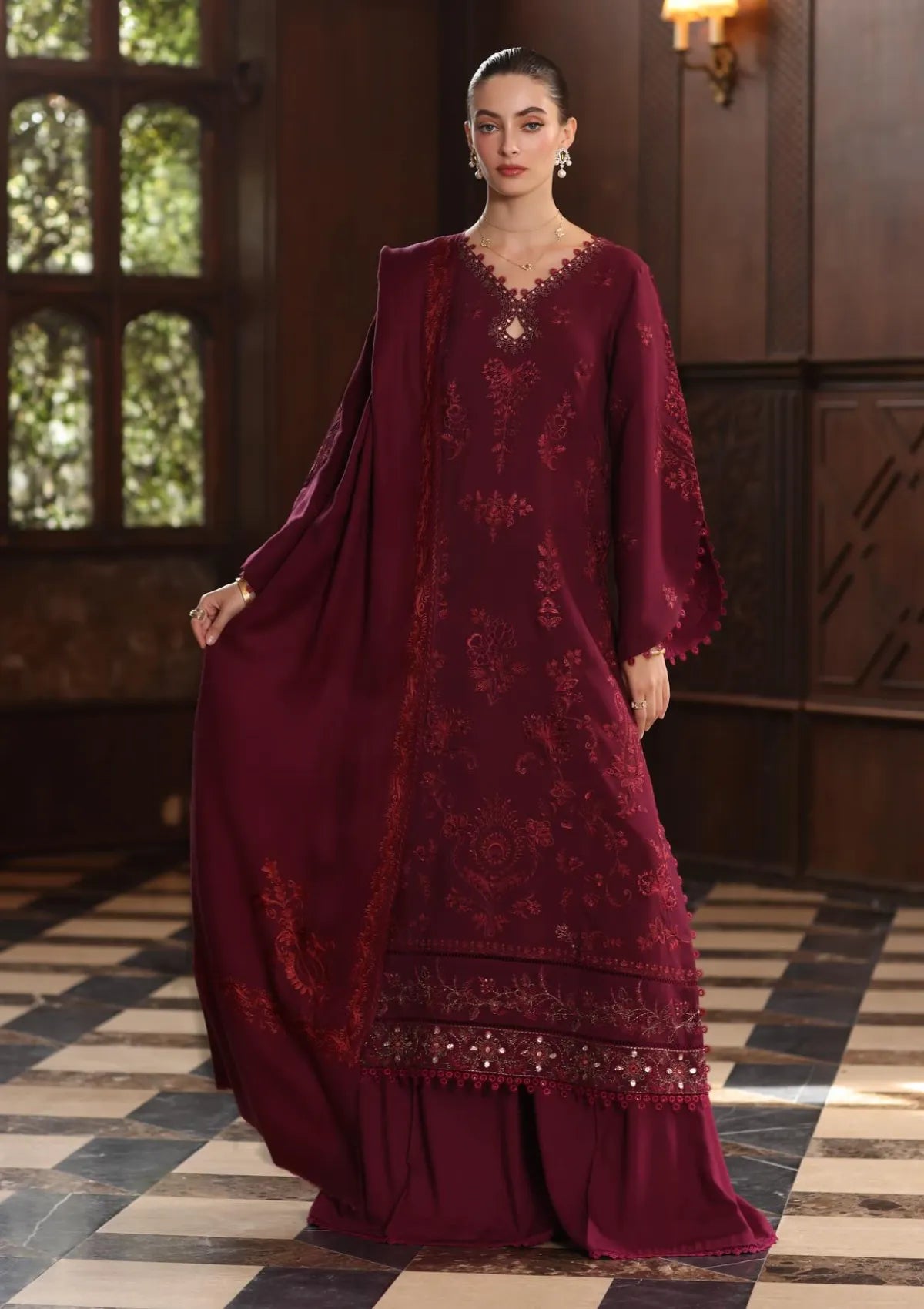 Noor By Saadia Asad Pashmina Shawl'25 D-13 Royal Claret