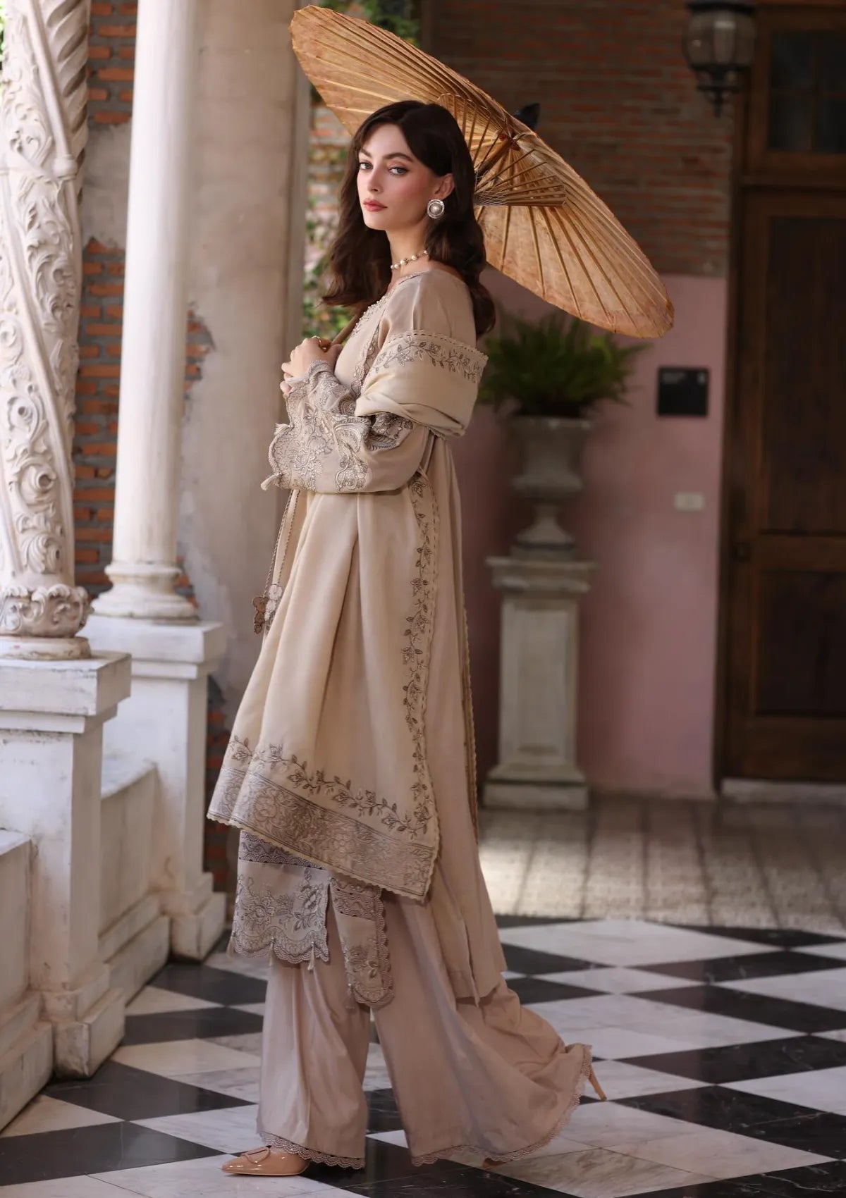 Noor By Saadia Asad Pashmina Shawl'25 D-12 Caramel Mist