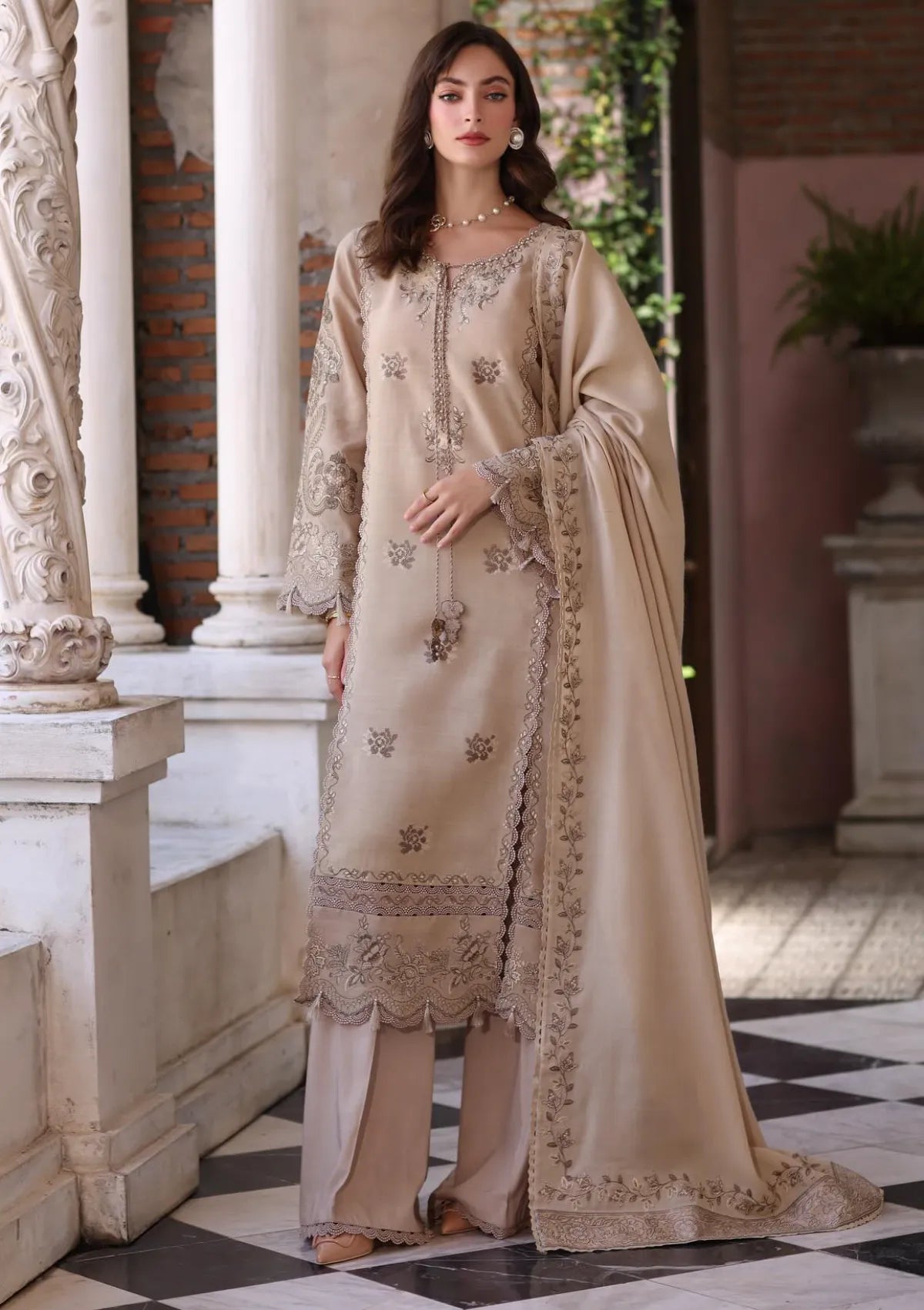 Noor By Saadia Asad Pashmina Shawl'25 D-12 Caramel Mist