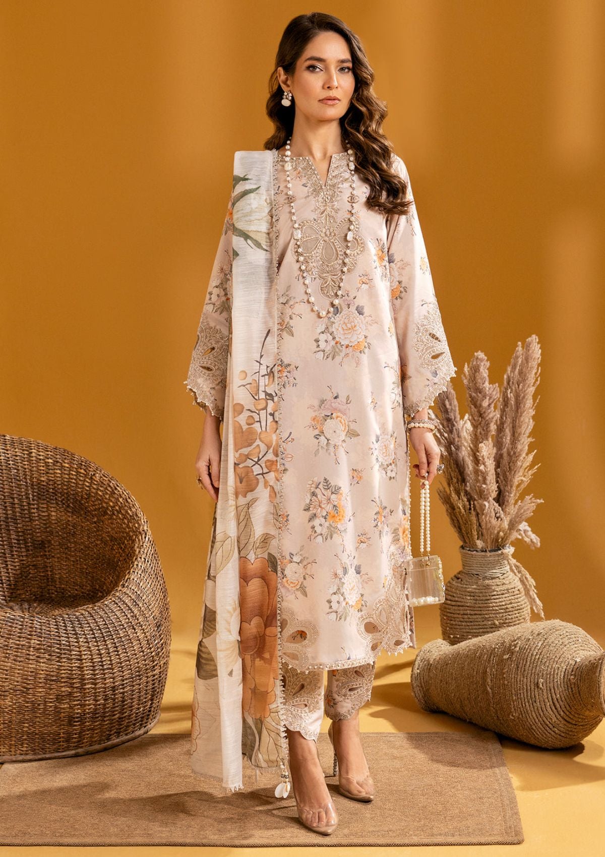 Maahi Print Emb Lawn by Alizeh'24 D-03 HIZA - Mohsin Saeed Fabrics