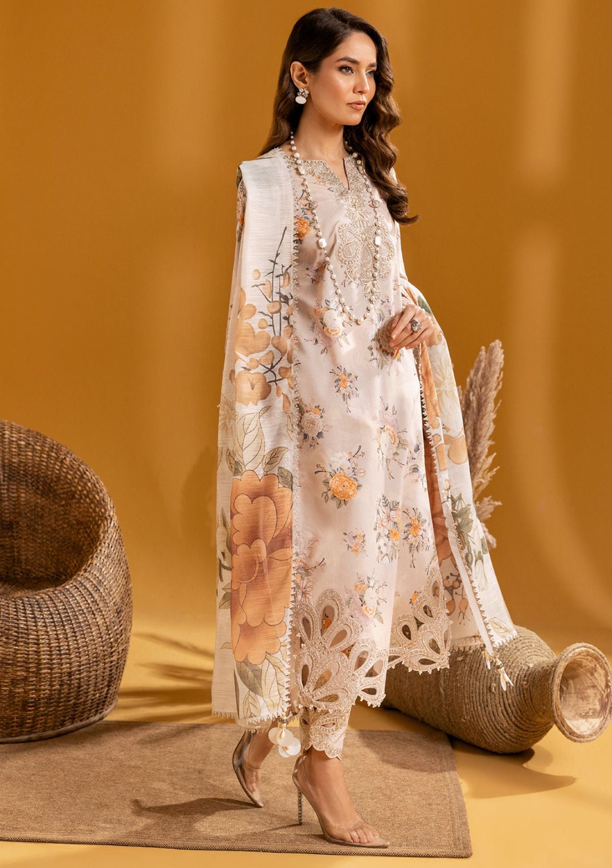 Maahi Print Emb Lawn by Alizeh'24 D-03 HIZA - Mohsin Saeed Fabrics