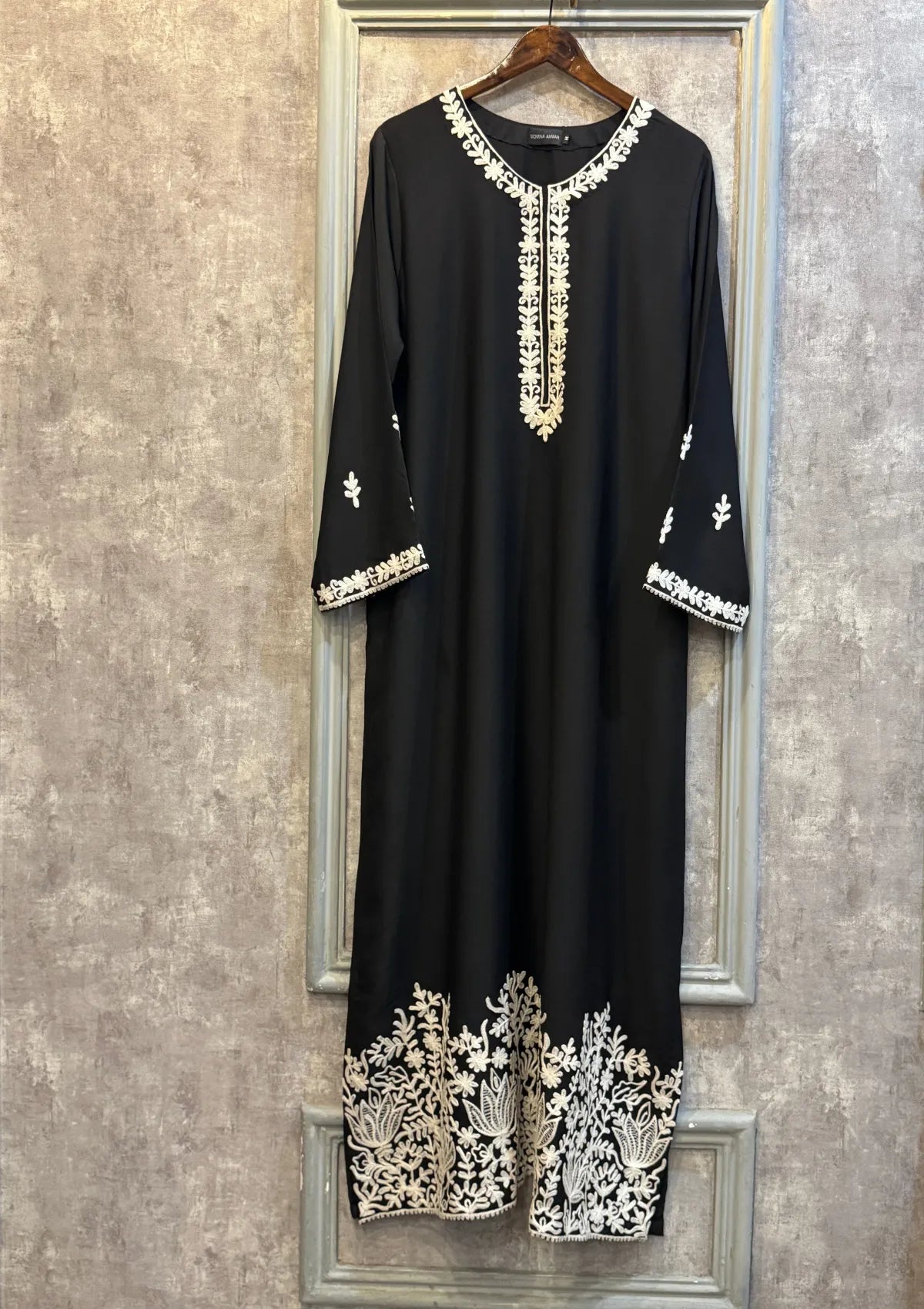 mohsin-saeed-fabrics-designer-daily-wear-formal-and-wedding-suits-within-budget-This-product-is-from-manahils-black-embroidery-shirt-kaftan-is-available-on-Mohsin-saeed-fabrics-website.