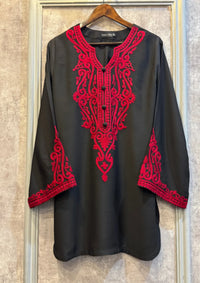 mohsin-saeed-fabrics-designer-daily-wear-formal-and-wedding-suits-within-budget-This-product-is-from-manahils-red-on-black-with-balck-farshi-shalwar-is-available-on-Mohsin-saeed-fabrics-website.
