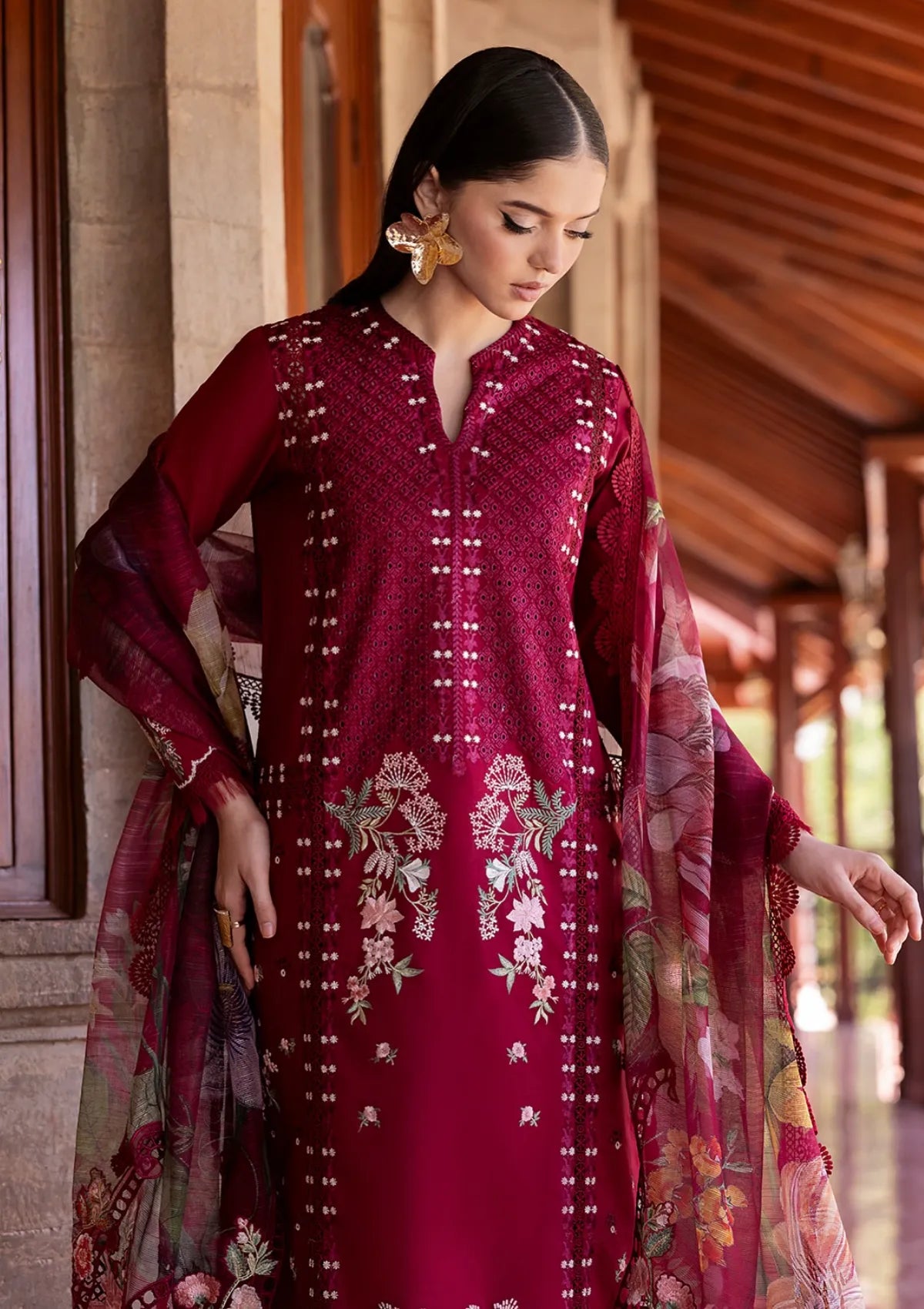 mohsin-saeed-fabrics-is-selling-online-and-in stores-Luxury-daily-wear-wedding-wear-formal-wear-in-budgeted-price-This-product-is-from-saira-shakira-bloom-lawn25-maroon-is-available-on-Mohsin-saeed-fabrics-website.
