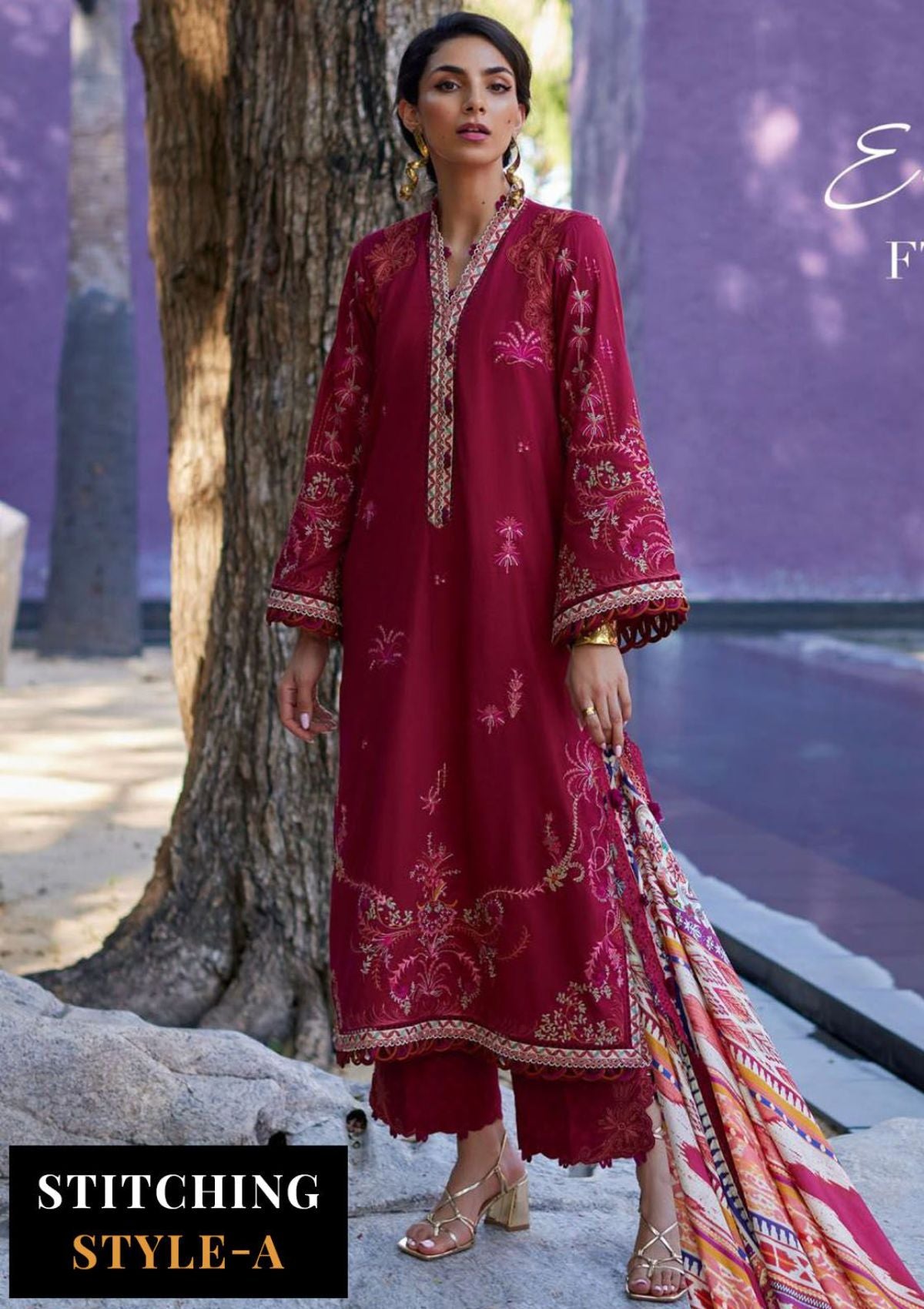 Suay by Farah Talib Emb Lawn'24 D-02 Enzo Red