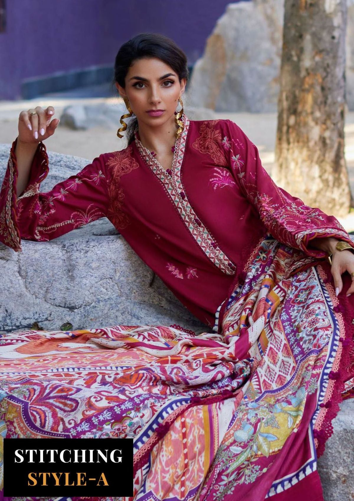 Suay by Farah Talib Emb Lawn'24 D-02 Enzo Red
