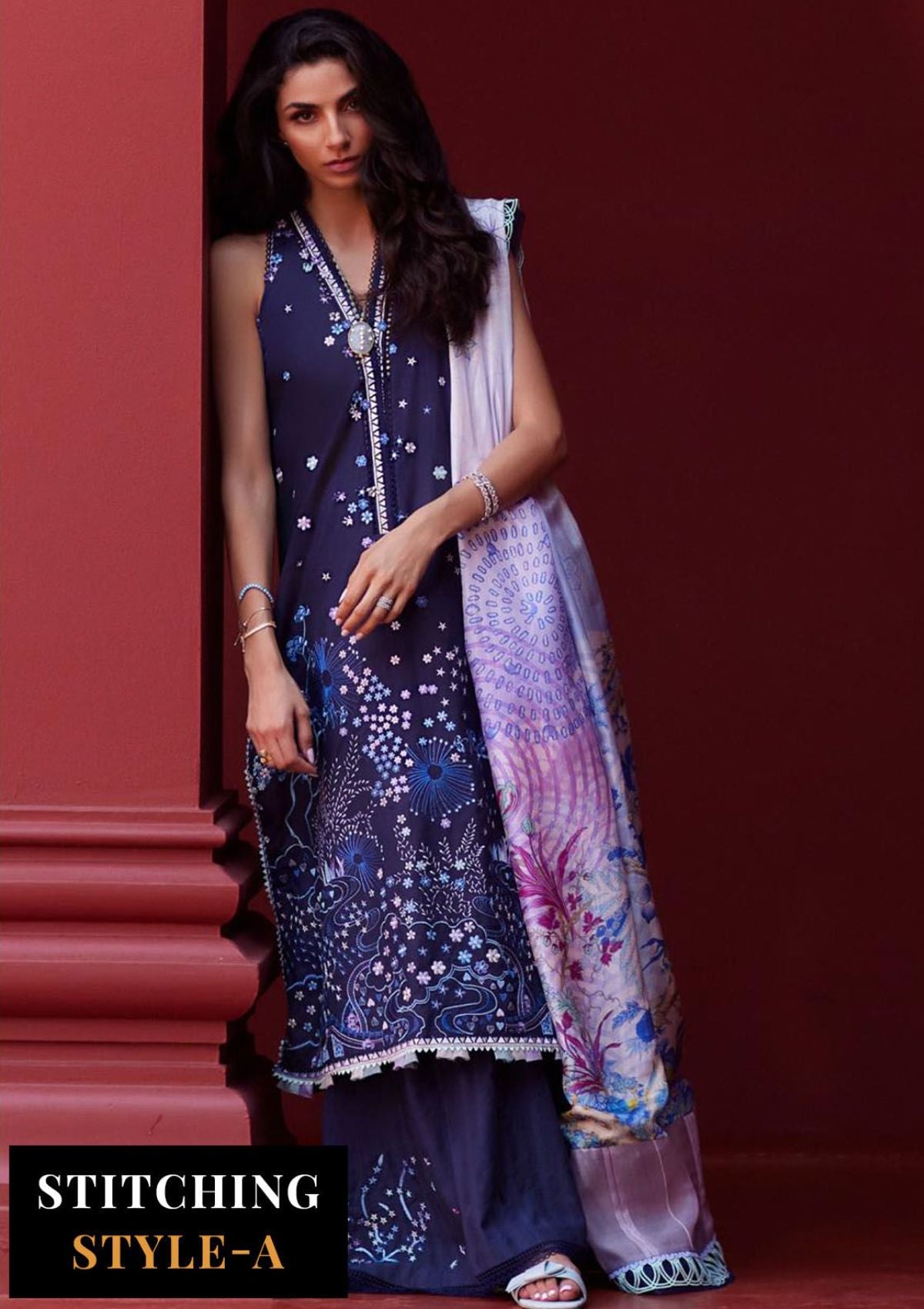 Suay by Farah Talib Emb Lawn'24 D-04 Izea Blue - Mohsin Saeed Fabrics