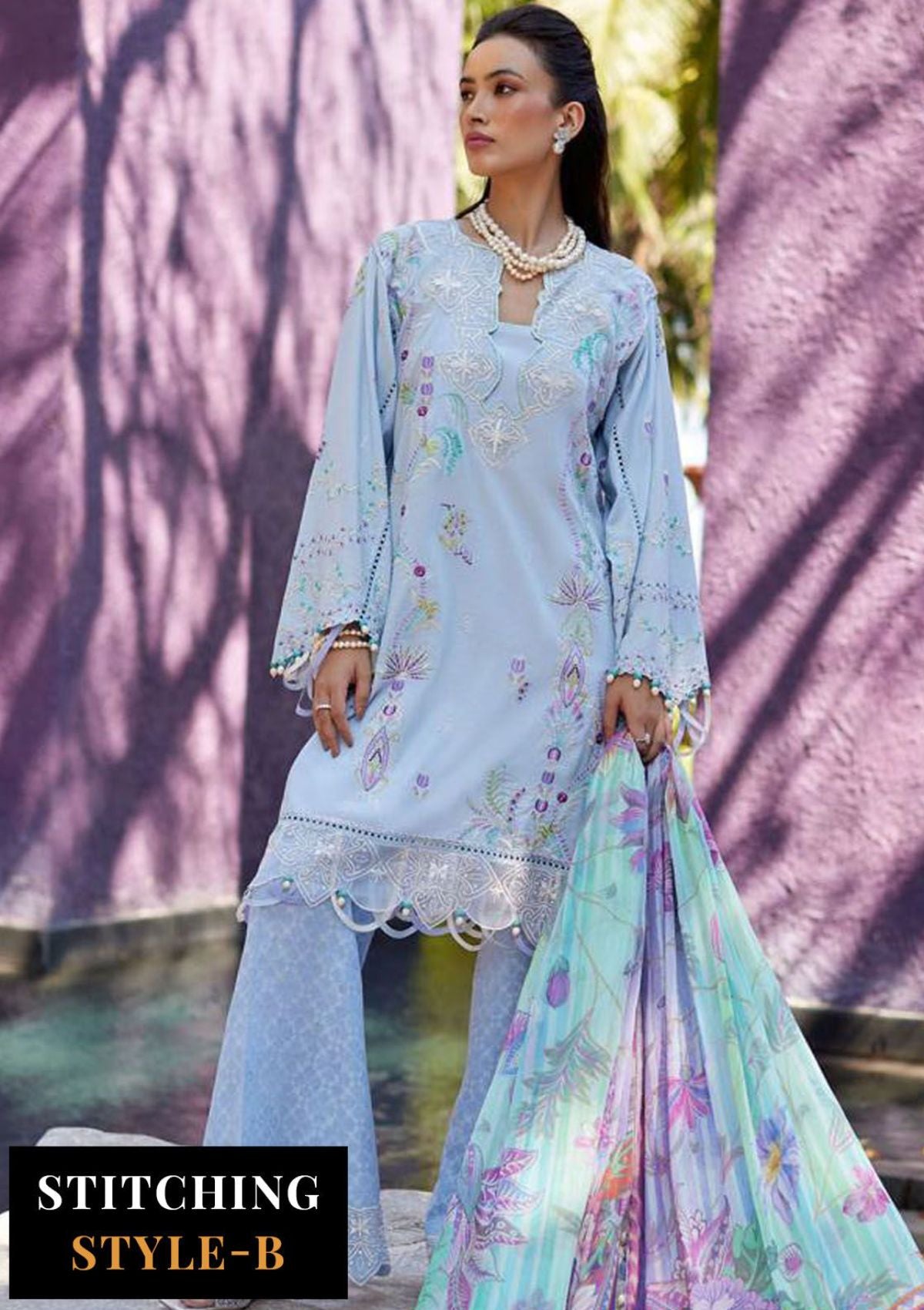Suay by Farah Talib Emb Lawn'24 D-06 Callista Wedgewood - Mohsin Saeed Fabrics