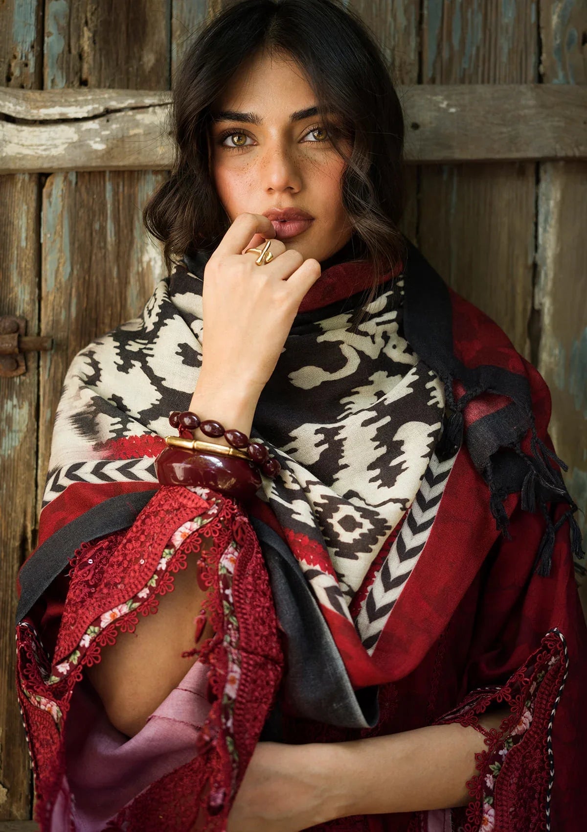 Elaf Wilderness Pashmina Shawl Edit'26 EWR-5A CRIMSONWOOD