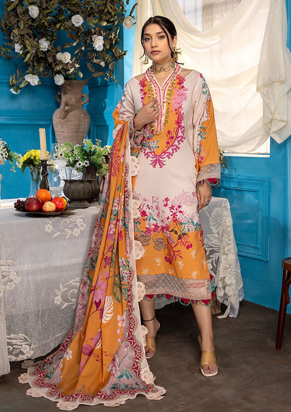 Aangan By humdum'23 AG-06 is available at Mohsin Saeed Fabrics. ✓ shop all the top women clothing brands in pakistan ✓ Best Price and Offers ✓ Free Shipping ✓ Cash on Delivery ✓ formal & Wedding Collections 