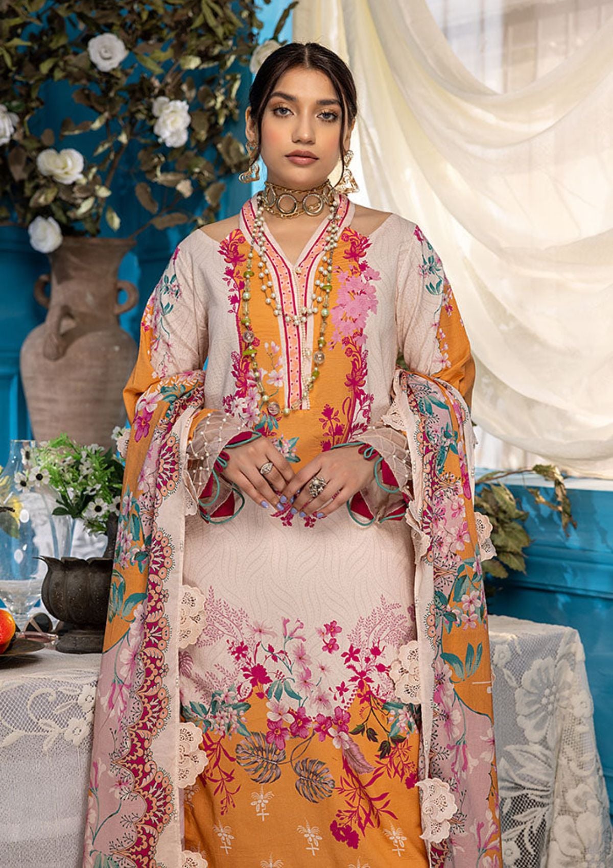 Aangan By humdum'23 AG-06 is available at Mohsin Saeed Fabrics online shop All the top women brands in pakistan such as Freesia, Maria b, Zara Shahjahan, Asim Jofa, Zaha, Elan, Crimson, Sobia Nazir, Maryam n Maria, Hussain Rehar, Marjjan, Anaya by Kiran Chaudhary, johra, Shaista, farah talib aziz and Gul Ahmed. 