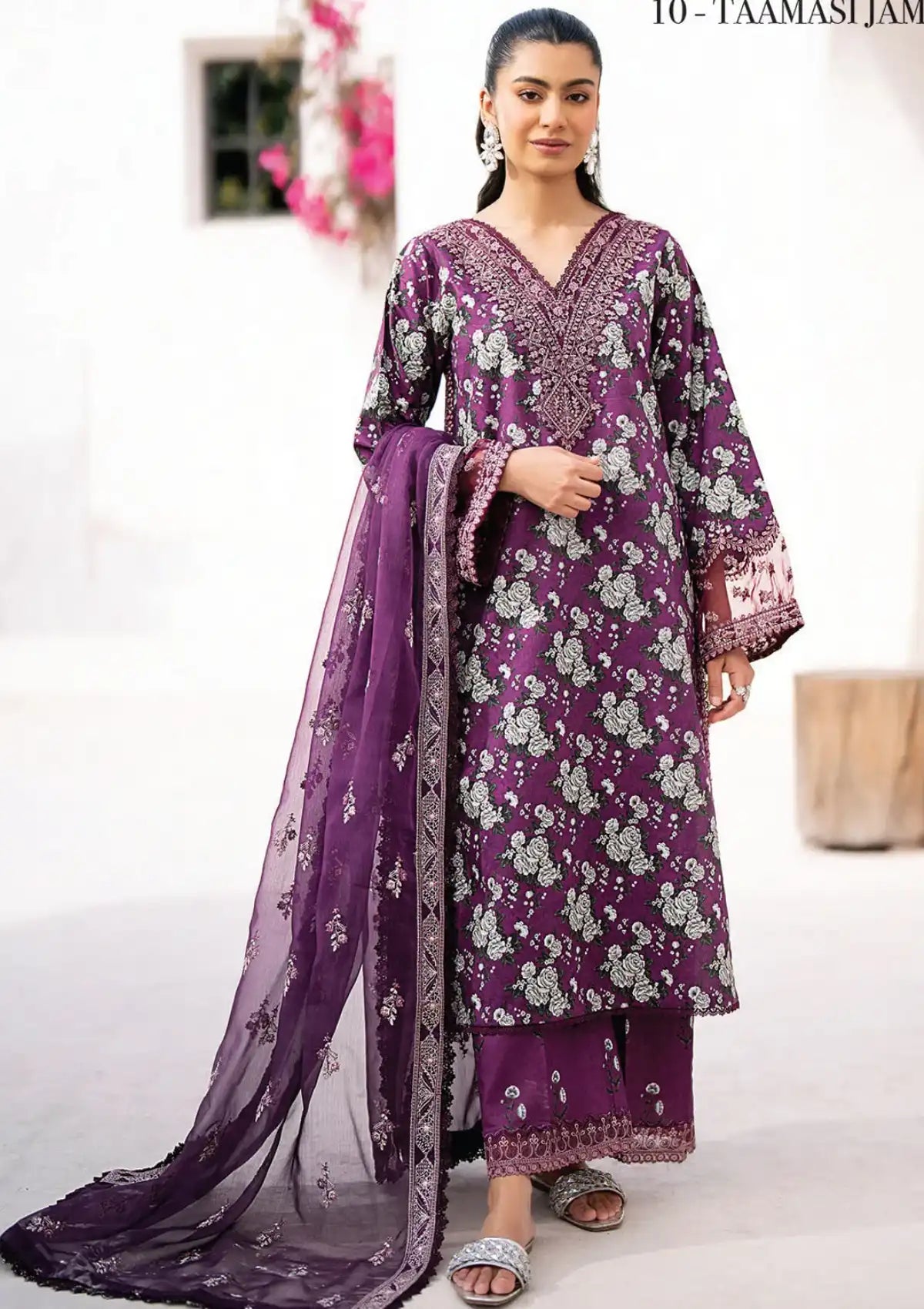 Xenia Formals Embroidered Lawn Suit Unstitched 3 Piece ZE24S 10- Taamasi Jamun - Summer Collection
