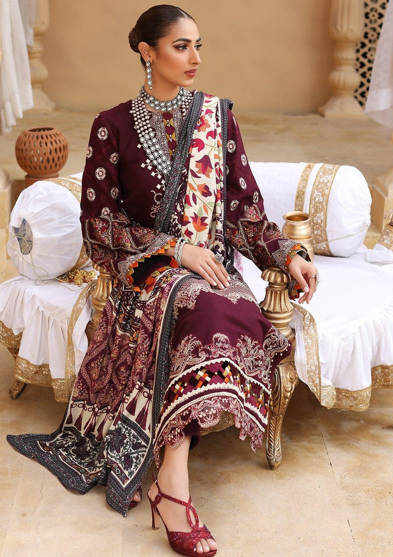 Elaf Luxury Winter'22 ELW-06- Berry is available at Mohsin Saeed Fabrics. ✓ shop all the top women clothing brands in pakistan ✓ Best Price and Offers ✓ Free Shipping ✓ Cash on Delivery ✓ high quality latest desgins