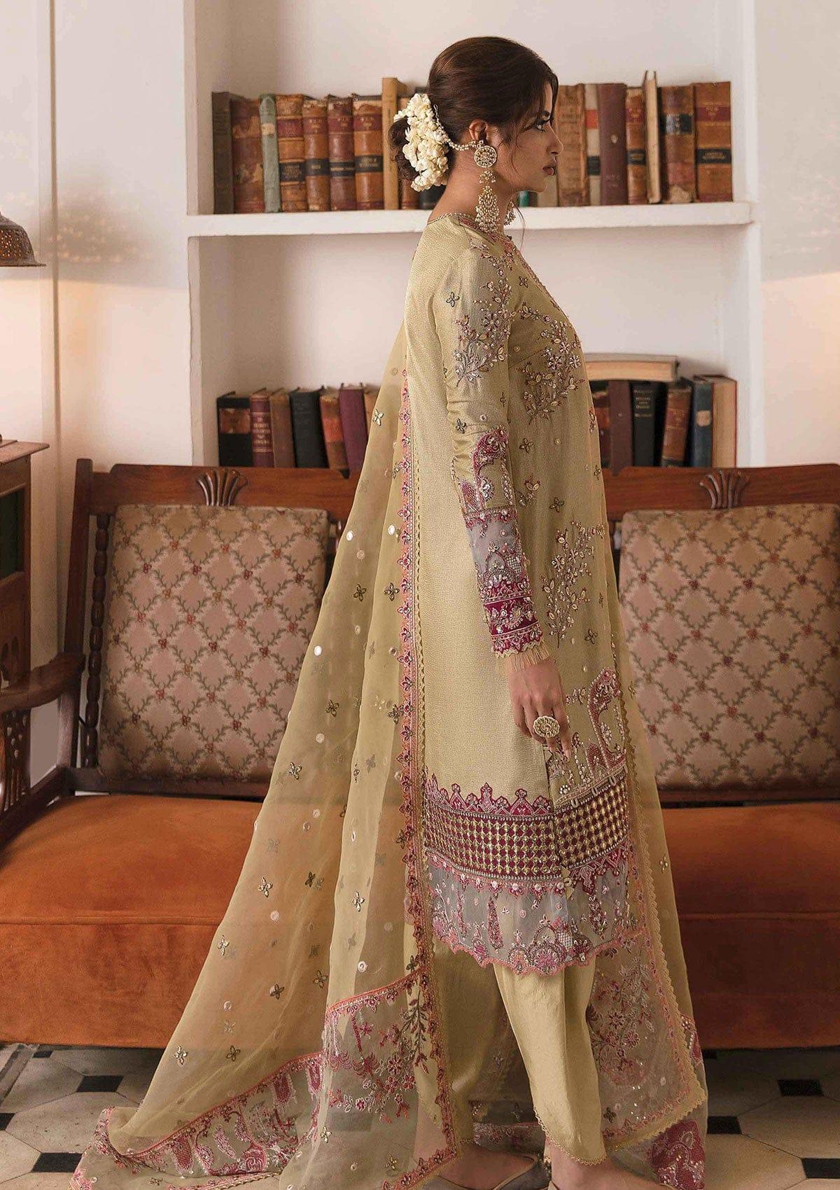  Qalamkar Khaab V02 Festive Formal'22 NF-02 Zenia is available at Mohsin Saeed Fabrics online shop All the top women brands in pakistan such as Freesia, Maria b, Zara Shahjahan, Asim Jofa, Zaha, Elan, Crimson, Sobia Nazir, Maryam n Maria, Hussain Rehar, Marjjan, Anaya by Kiran Chaudhary, johra, Shaista, farah talib aziz and Gul Ahmed. 