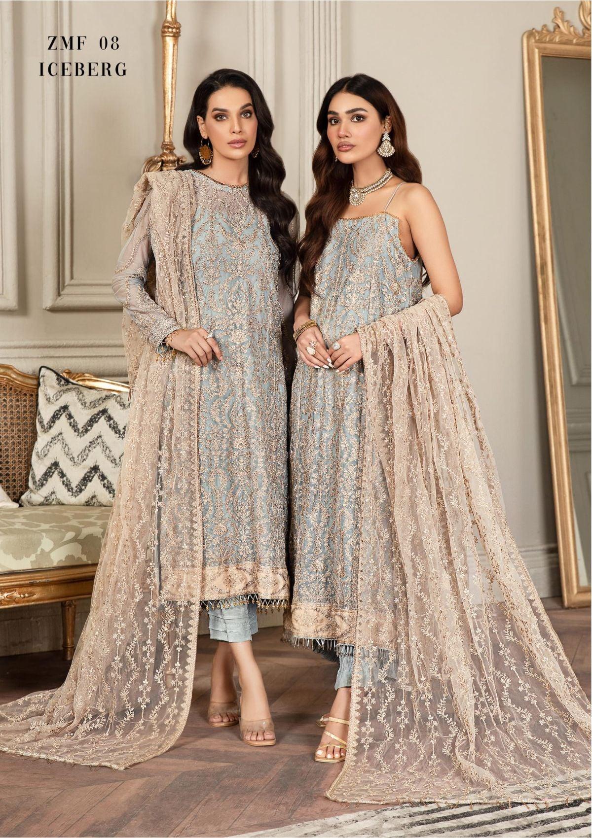 Embroidered Ada work and heavily Embellished Wedding & formal dresses available at mohsin saeed Fabrics online store. 