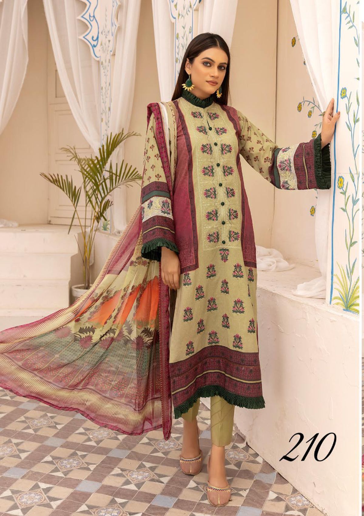 Shaista Swiss Emb Printed Lawn'23 D-210 - Mohsin Saeed Fabrics