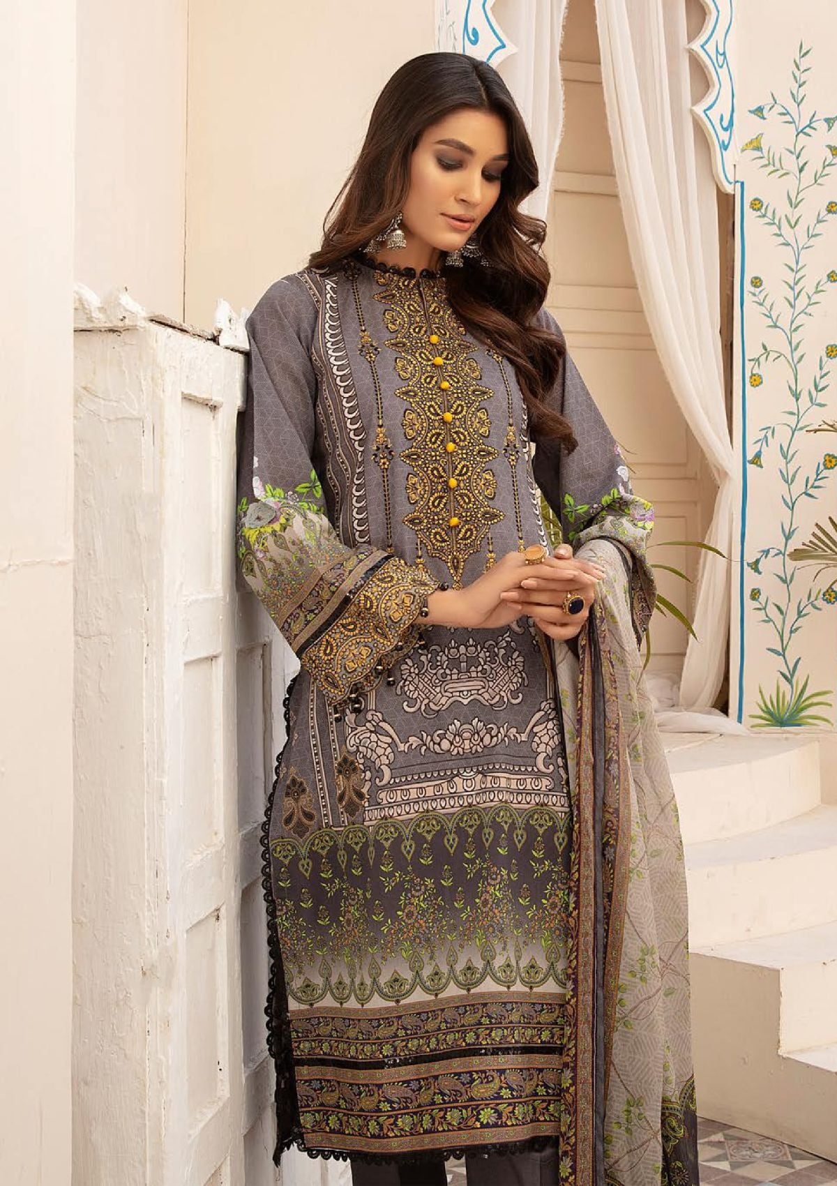 Shaista Swiss Emb Printed Lawn'23 D-217 - Mohsin Saeed Fabrics