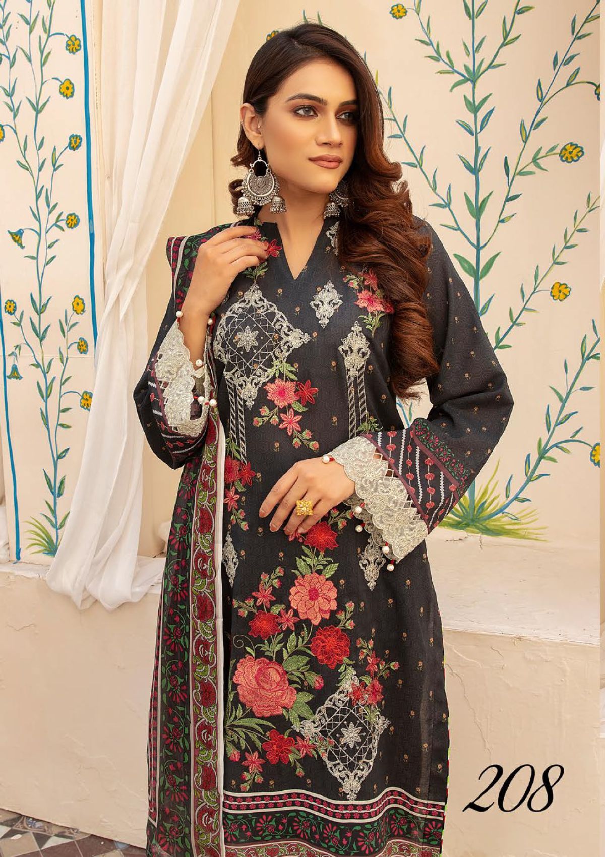 Shaista Swiss Emb Printed Lawn'23 D-208 - Mohsin Saeed Fabrics