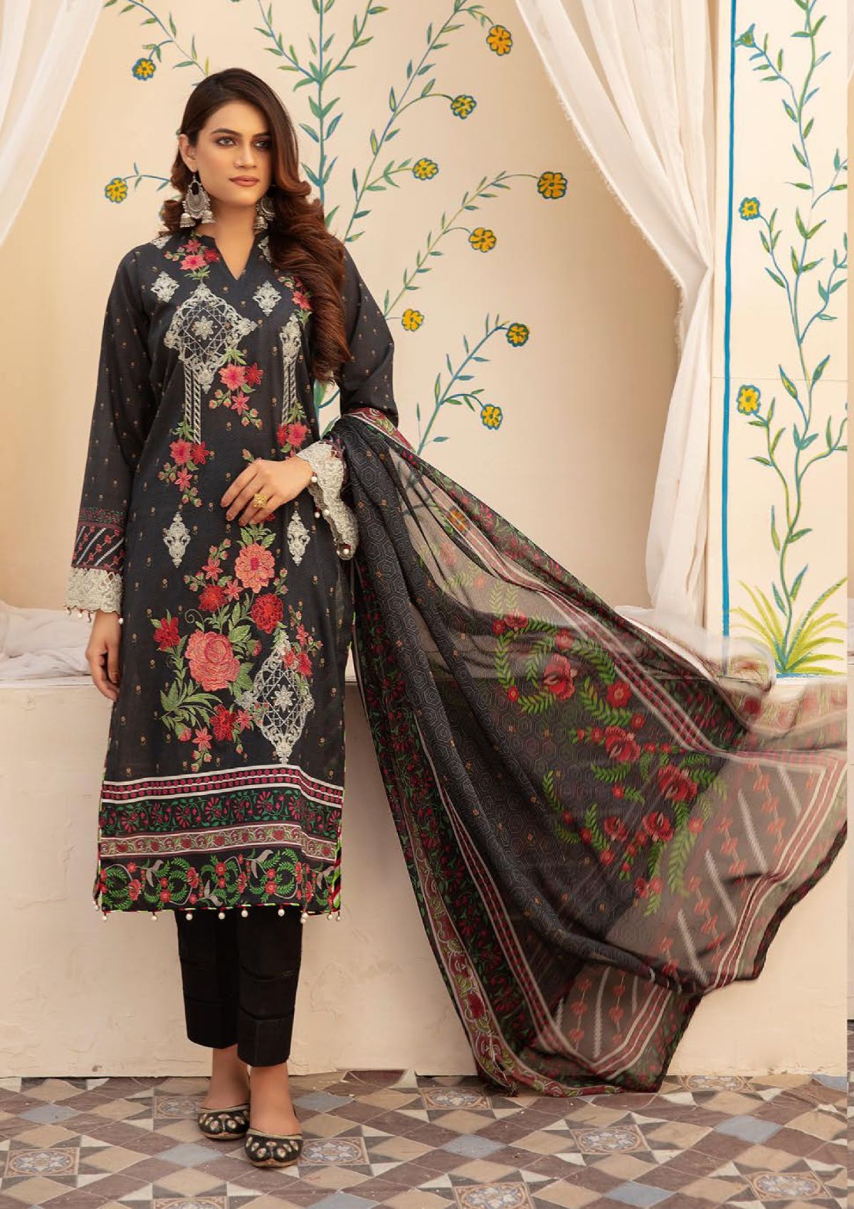 Shaista Swiss Emb Printed Lawn'23 D-208 - Mohsin Saeed Fabrics