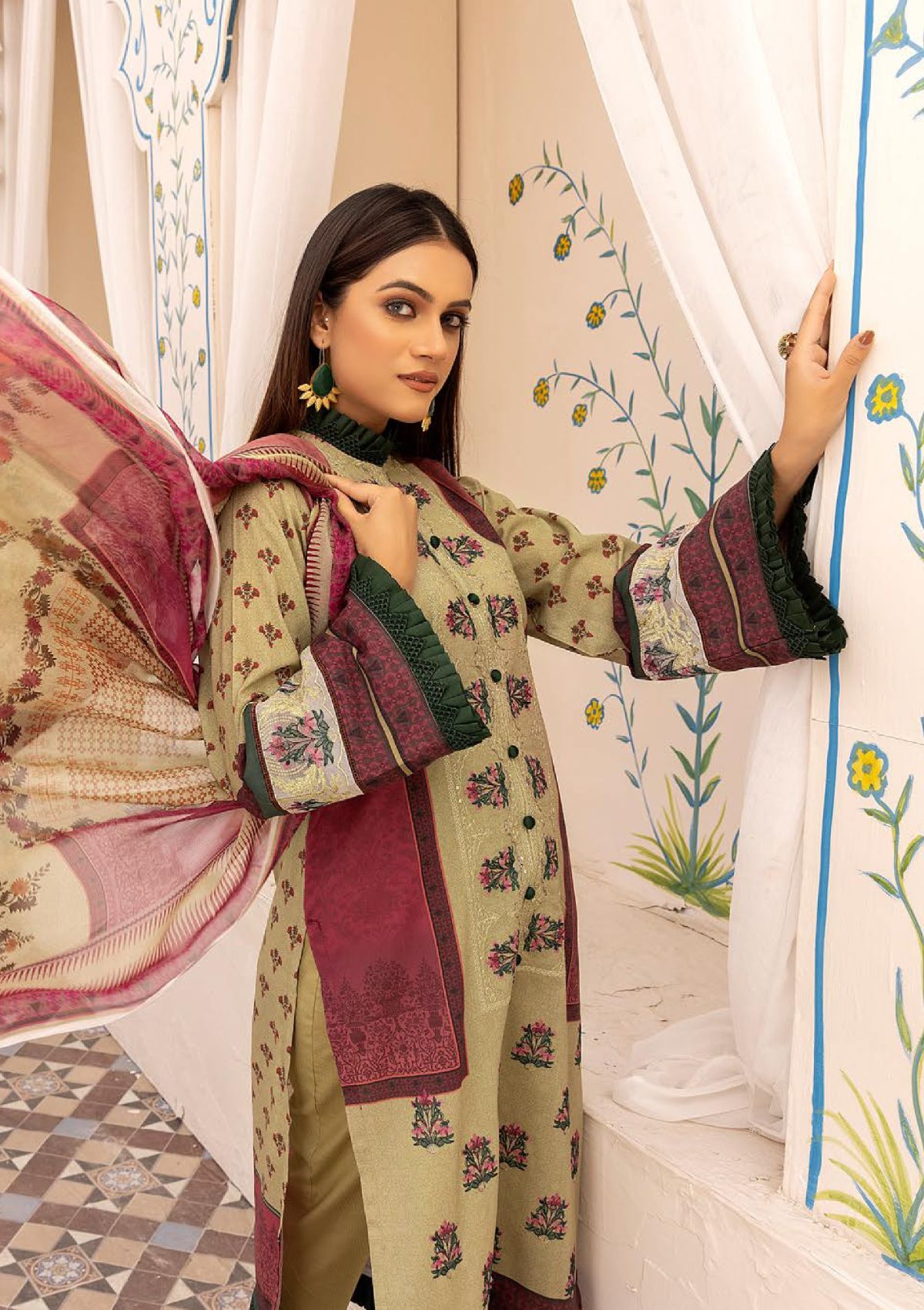 Shaista Swiss Emb Printed Lawn'23 D-210 - Mohsin Saeed Fabrics